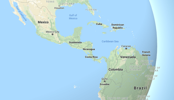 セントラル・アメリカの地図