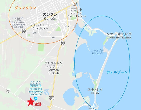 カンクンの空港の場所