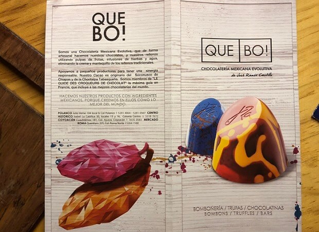 Que Bo!のチョコレートのパンフレット