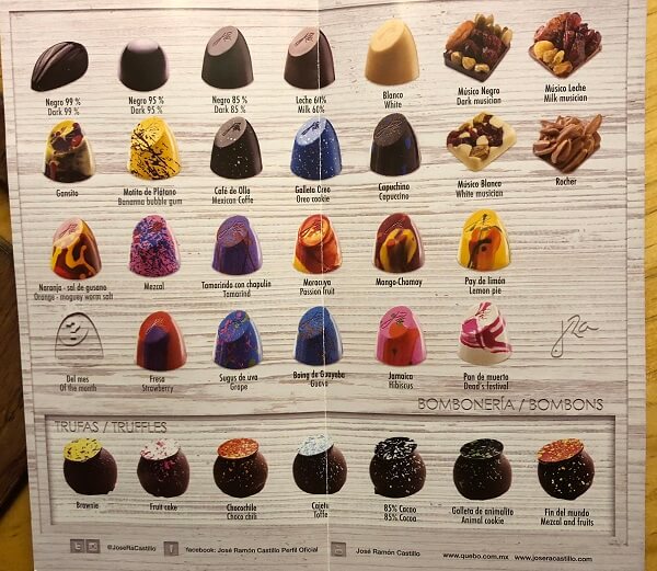 Que Bo!のチョコレートのメニュー